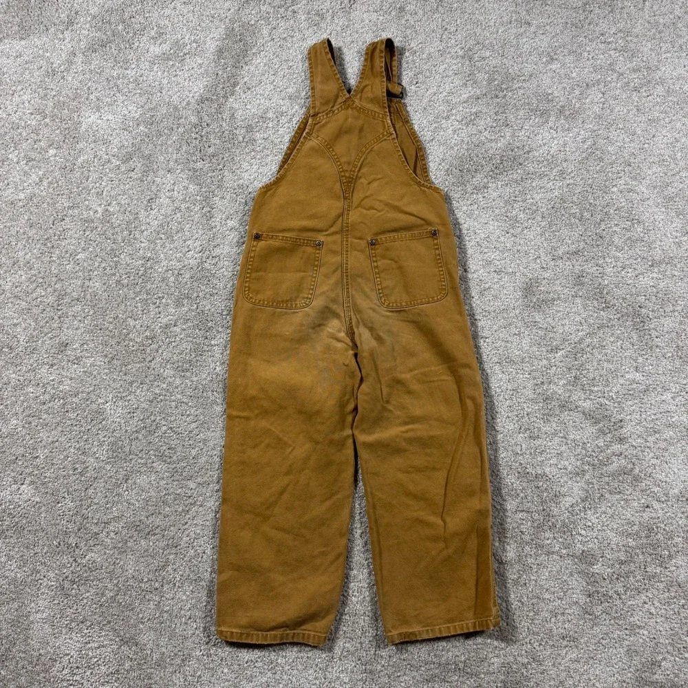 Carhartt Kids Brown Canvas Double Knee Bib Overalls Size 6 Workwear Duck Bibs